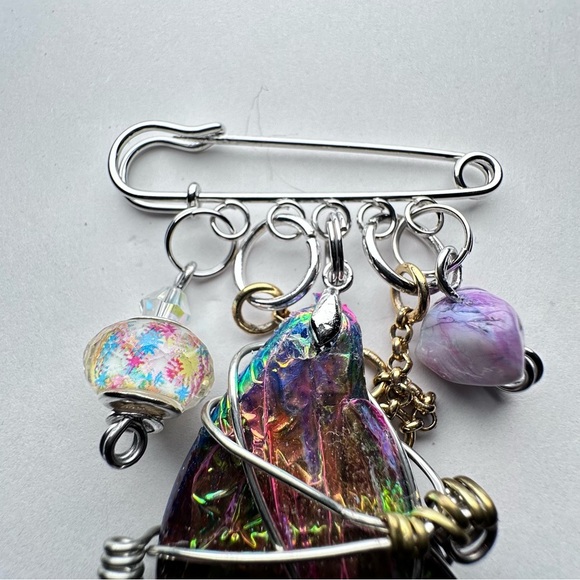 Collage Brooch Artisan Multicolor Wire-Wrapped Pin handmade - Picture 5 of 15